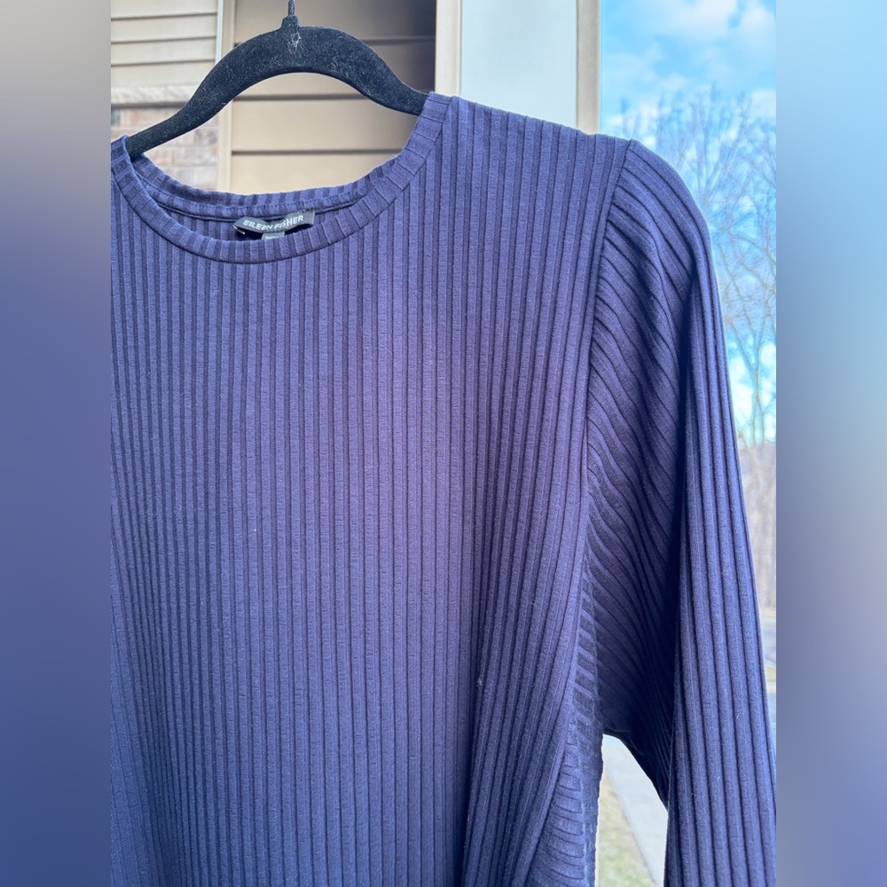 🆕 Eileen Fisher Ribbed Top Size M Dark Navy Stretch Minimalist Chic Office Work - Picture 10 of 16